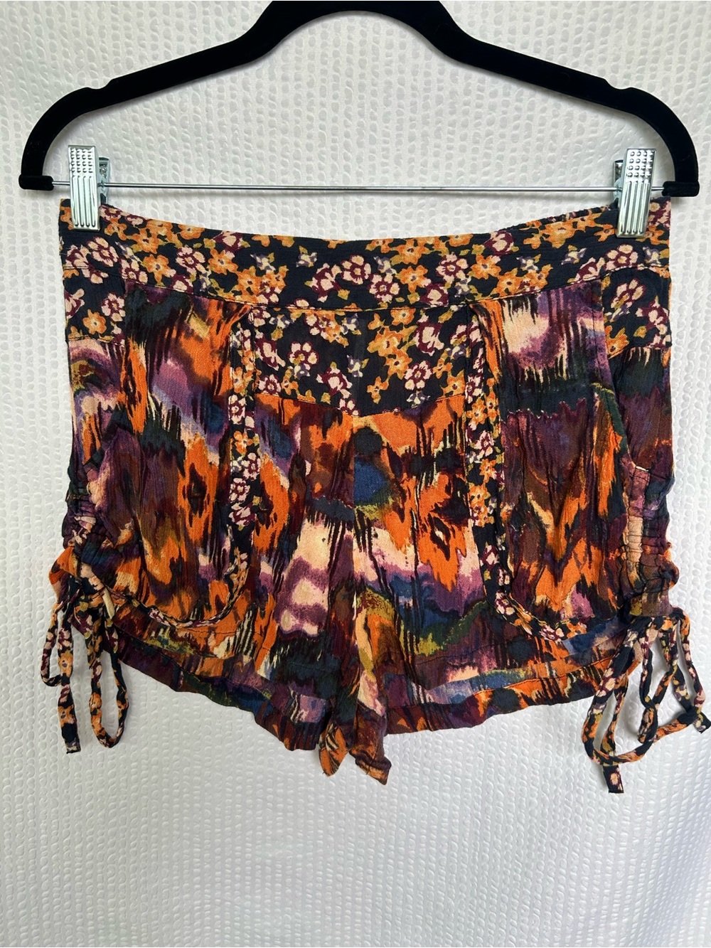 Free People Printed Bohemian Multicolored Floral Side-Tie Shorts Size Small